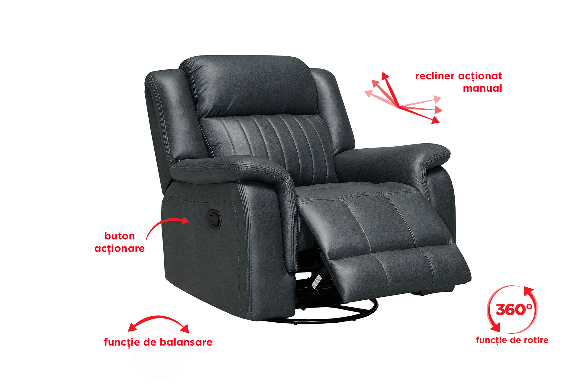Pachet fotoliu cu recliner Zenith (balansoar, rotativ) + pernă decorativă - imagine 5