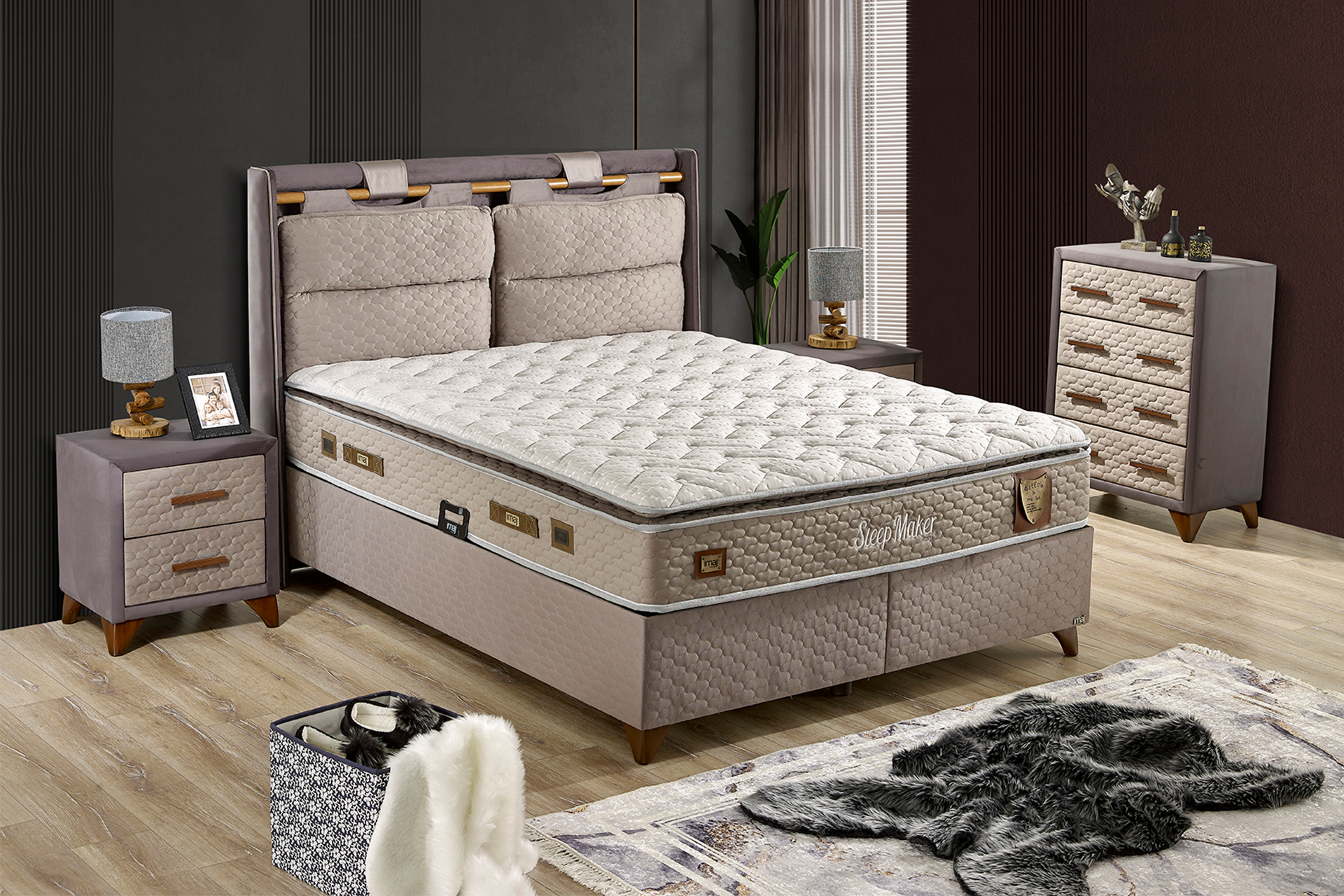 Pat Sleep Maker tapițat integral cu saltea inclusă - imagine 2