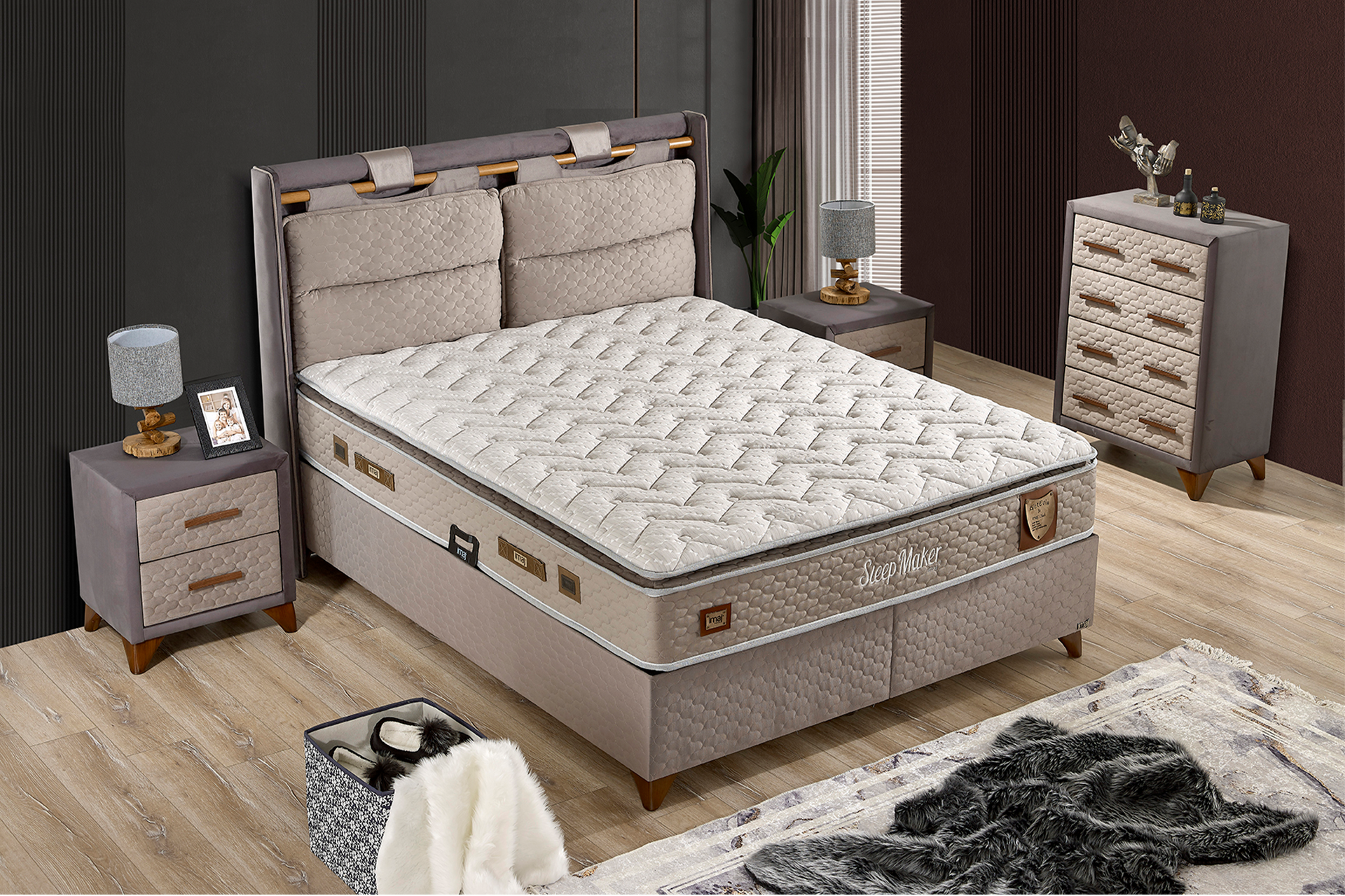 Pat Sleep Maker tapițat integral cu saltea inclusă - imagine 4
