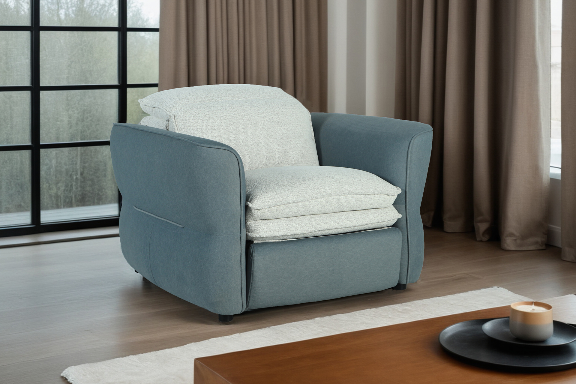 Pachet fotoliu cu recliner și tetieră electrice Metropolis + pernă decorativă - imagine 2