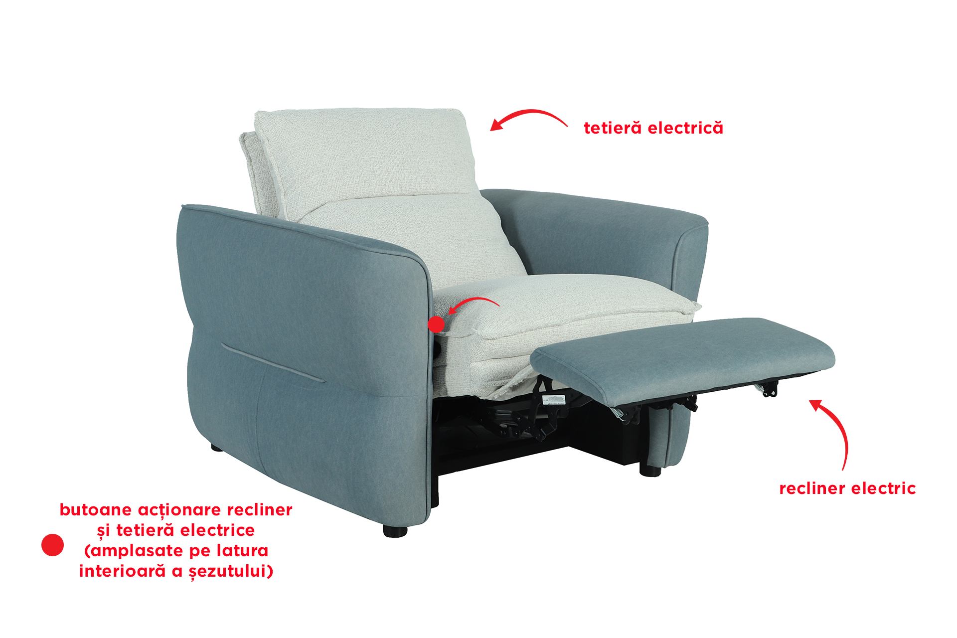 Pachet fotoliu cu recliner și tetieră electrice Metropolis + pernă decorativă - imagine 3