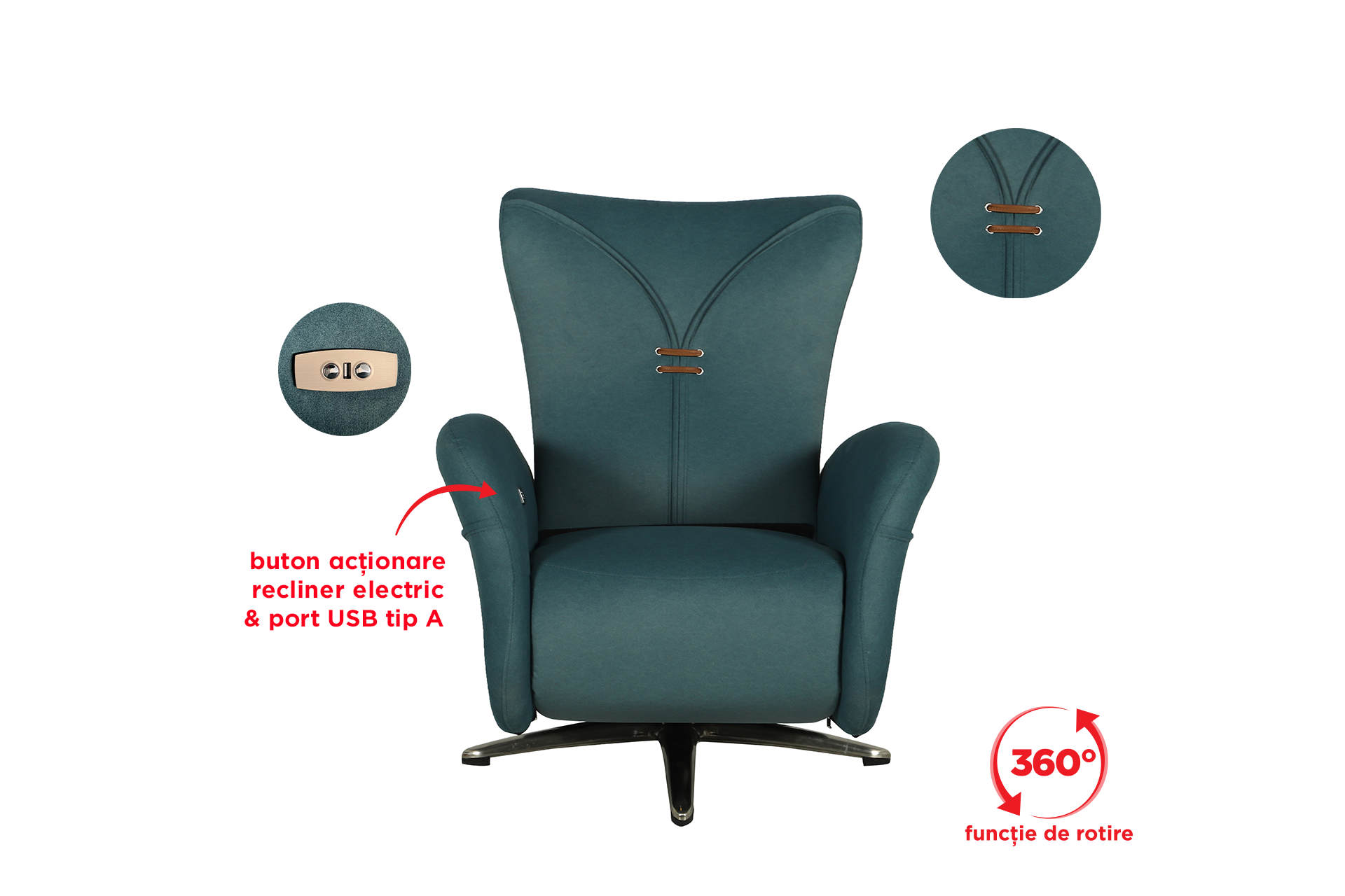 Pachet fotoliu de relaxare electric Elysium + pernă decorativă - imagine 3
