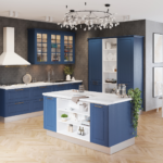 Bucatarie_Karisma_L285_albastru-marin Mobila de bucatarie moderna la comanda MDF infoliat albastru wood lems