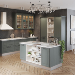 Bucatarie_Karisma_L285_verde-eucalipt Mobila de bucatarie moderna la comanda MDF infoliat verde wood lems