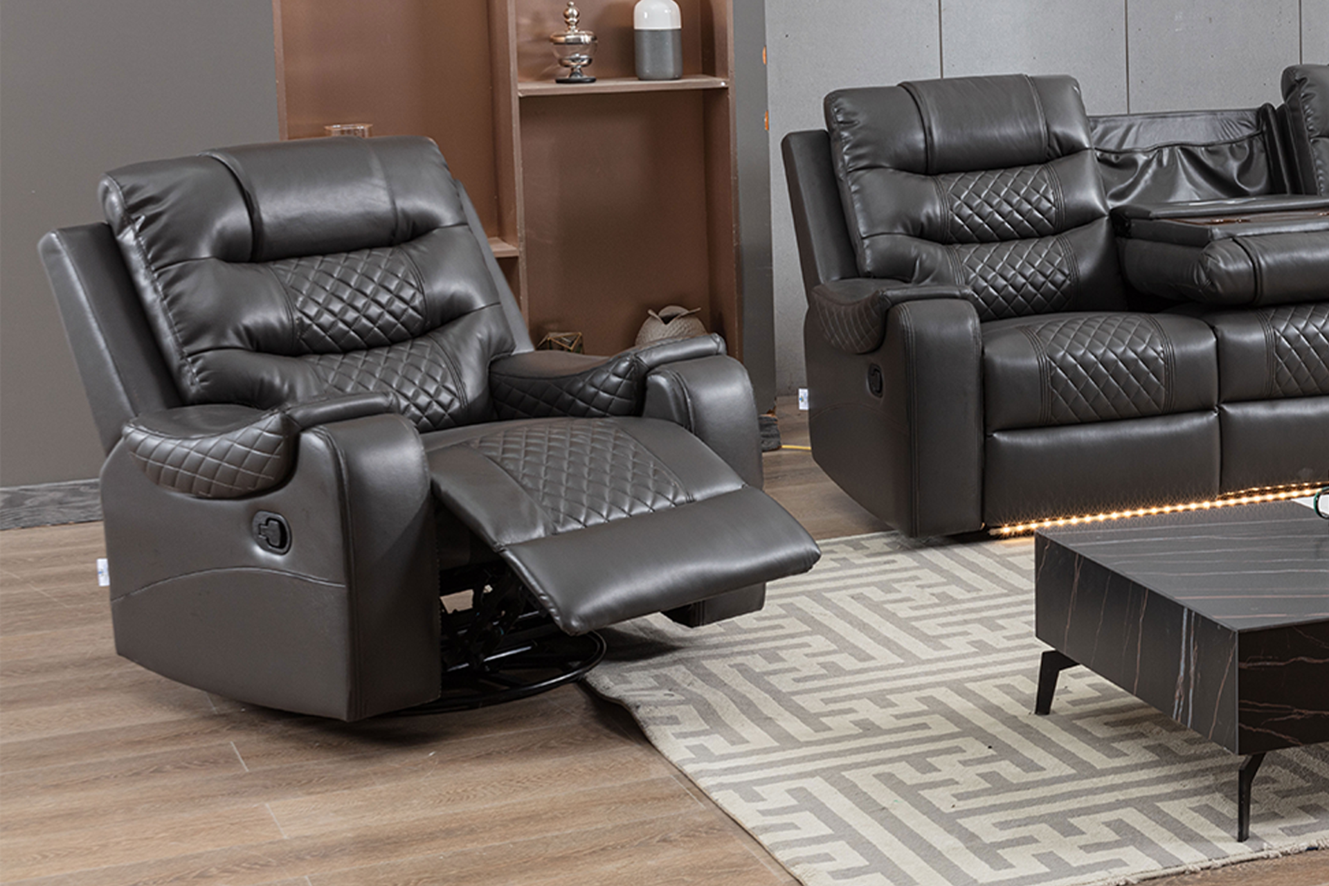 Pachet fotoliu cu recliner Luxura (balansoar, rotativ) + pernă decorativă - imagine 3