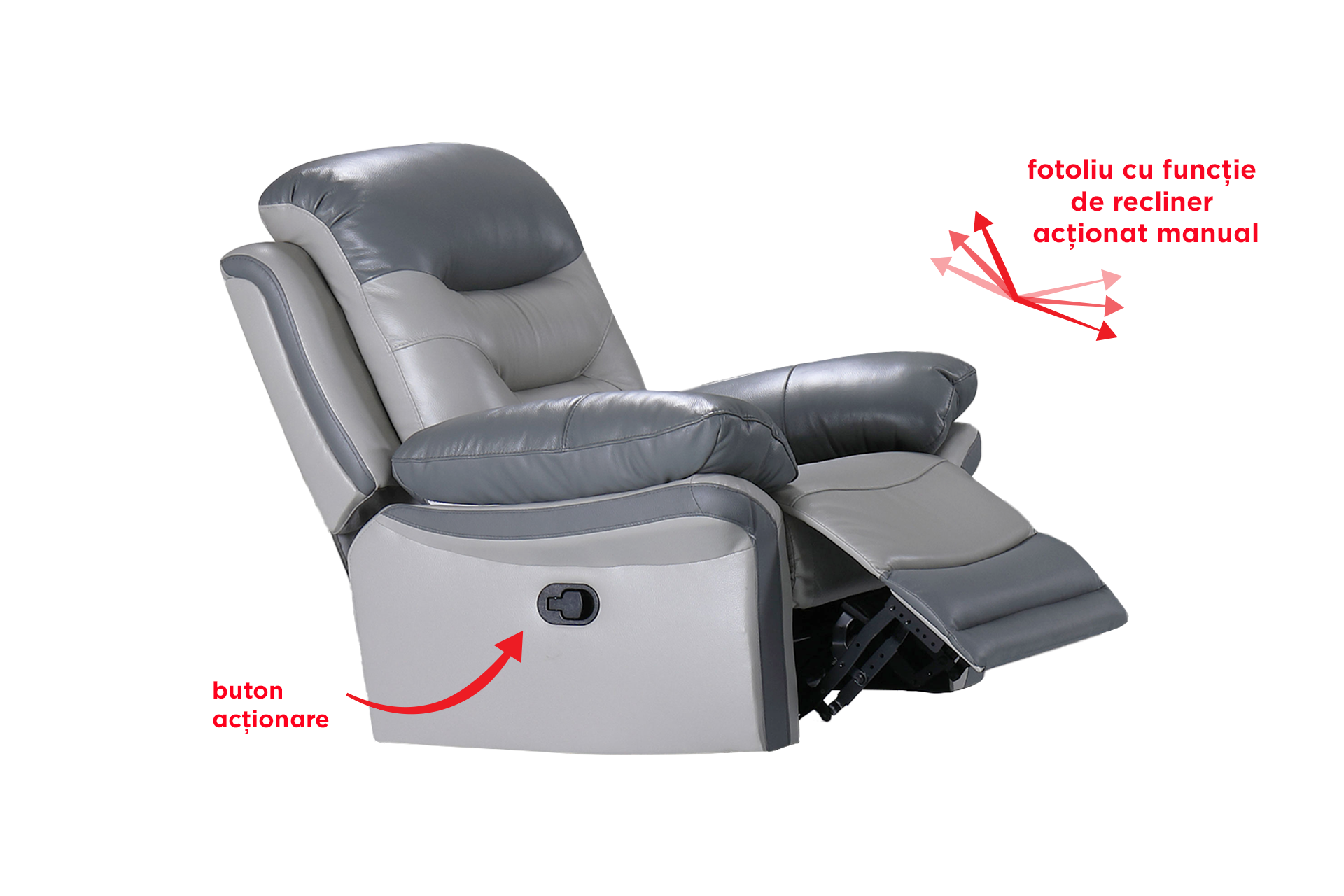 Pachet fotoliu cu recliner Macao gri + pernă decorativă - imagine 4