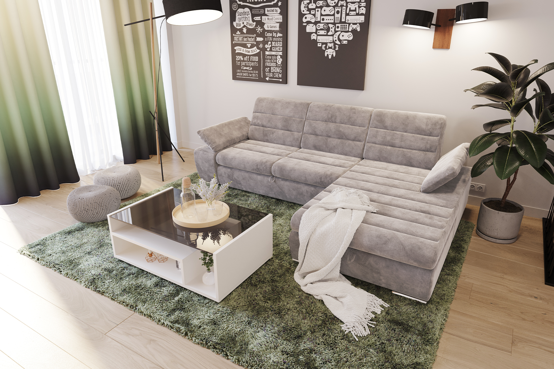 Pachet colțar extensibil Galaxy cu ladă pentru depozitare + 2 perne decorative - imagine 5
