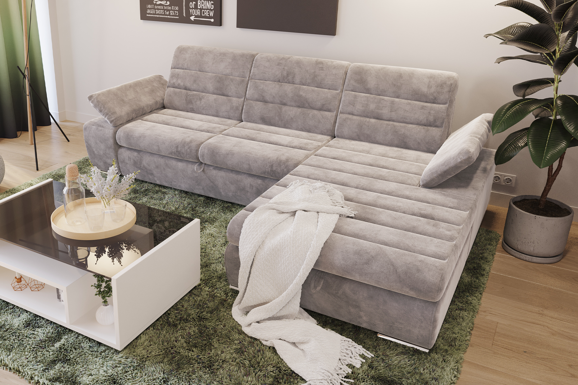 Pachet colțar extensibil Galaxy cu ladă pentru depozitare + 2 perne decorative - imagine 4