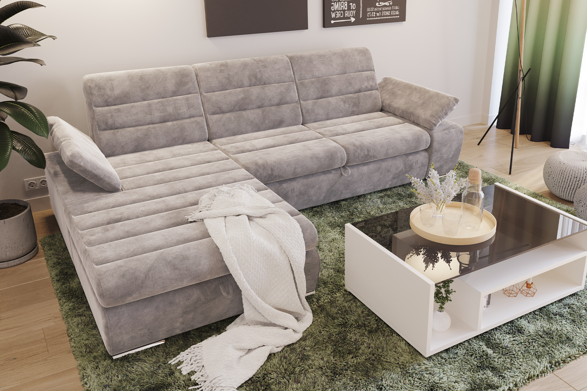 Pachet colțar extensibil Galaxy cu ladă pentru depozitare + 2 perne decorative - imagine 2
