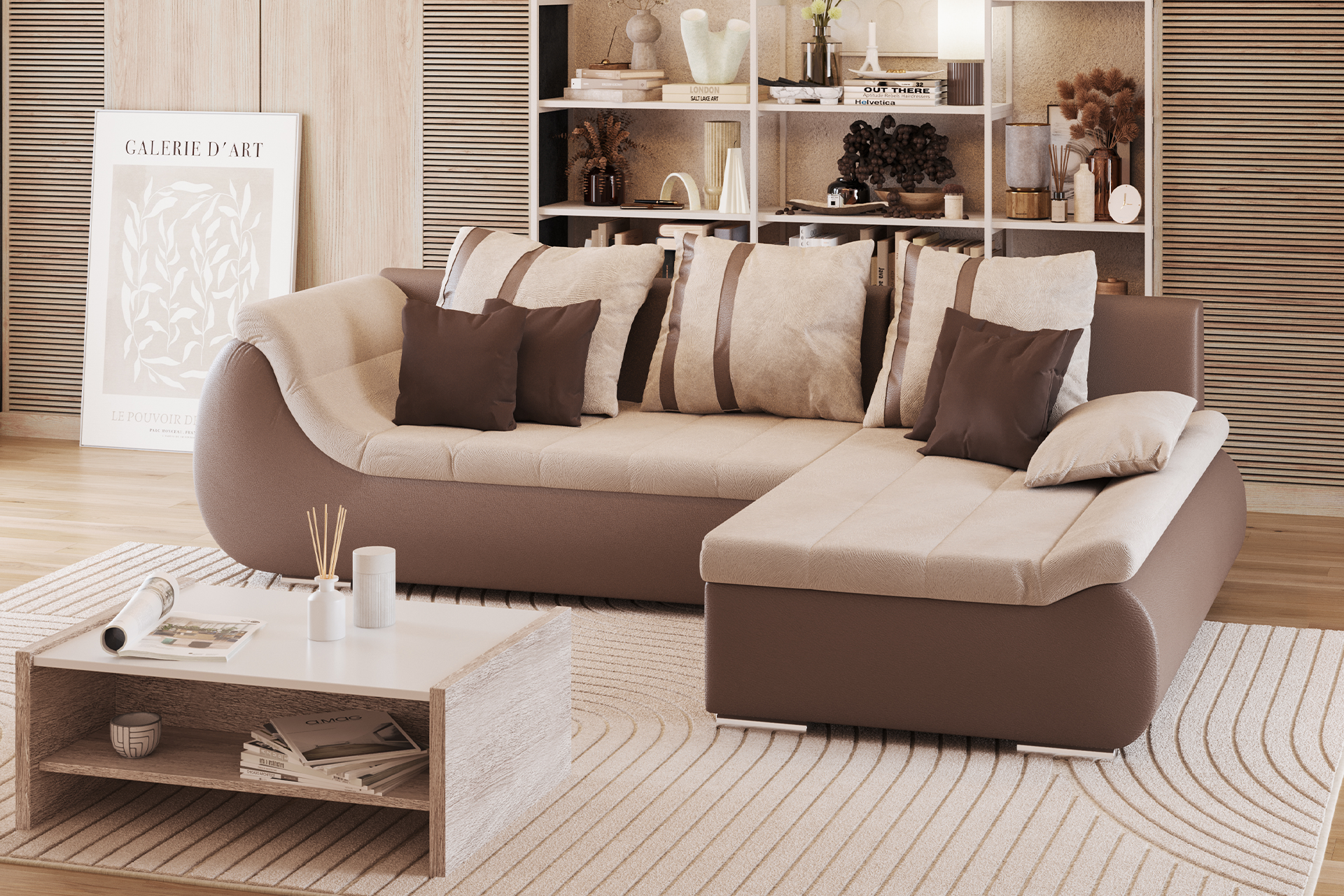 Pachet colțar extensibil Rosario cu ladă pentru depozitare + 2 perne decorative - imagine 5