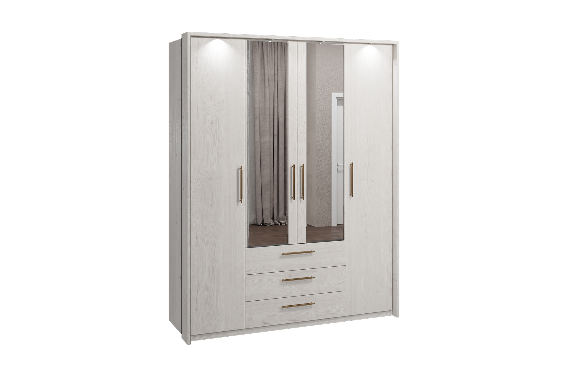 Pachet șifonier 4 uși cu sertare și ramă pentru lumini L188 + Set 2 rafturi L45 - imagine 3