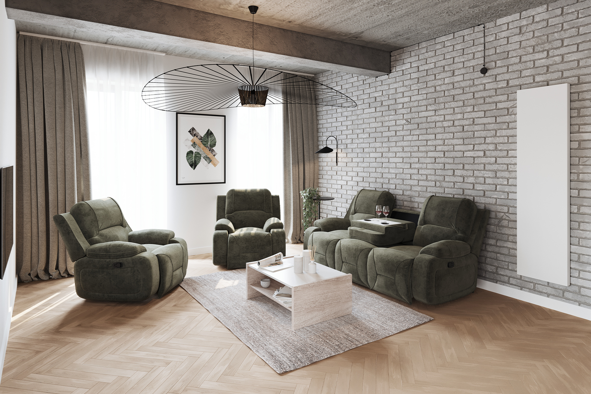 Pachet canapea Casino 3 locuri cu 2 reclinere și spătar rabatabil + 2 perne decorative - imagine 10