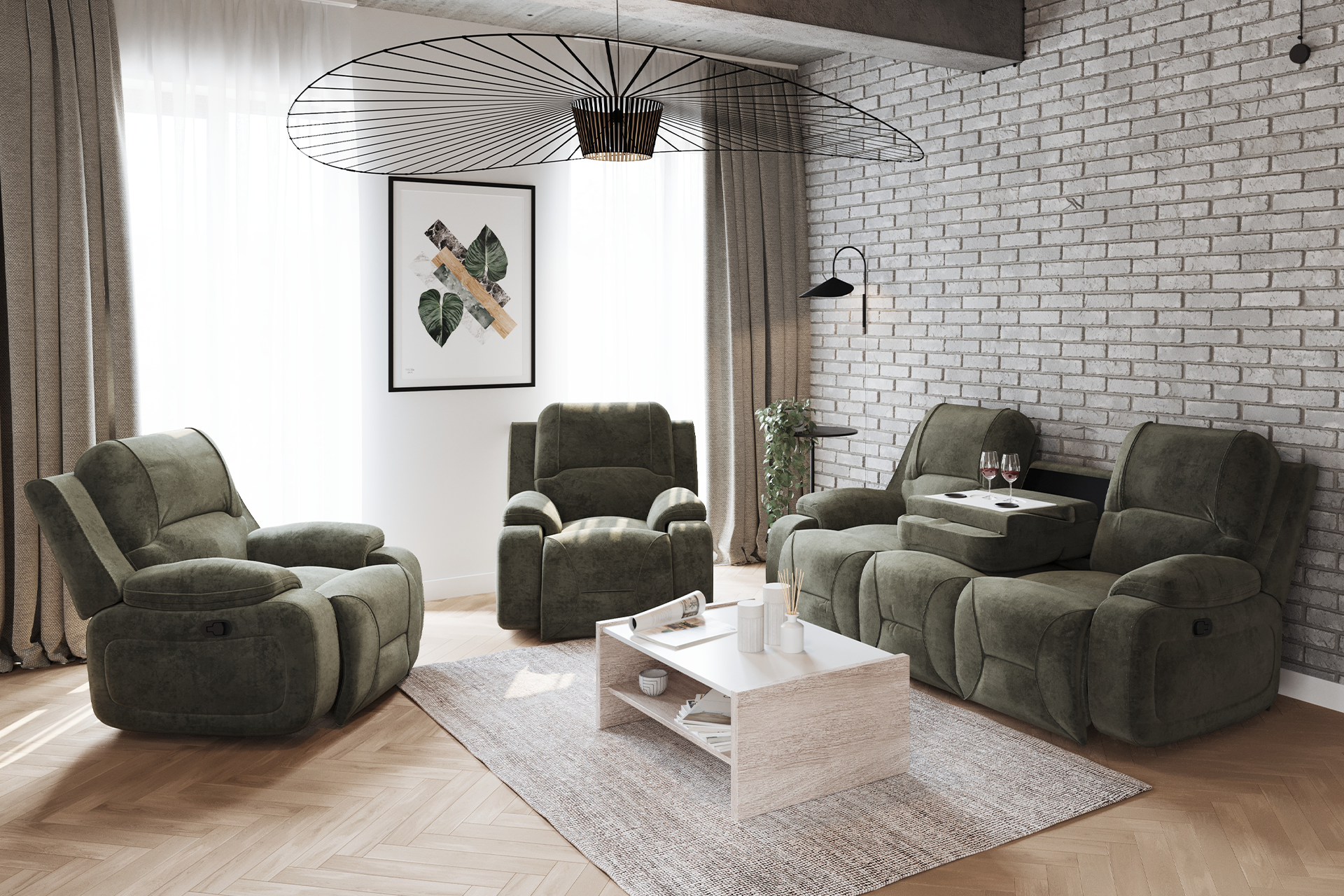 Pachet canapea Casino 3 locuri cu 2 reclinere și spătar rabatabil + 2 perne decorative - imagine 9