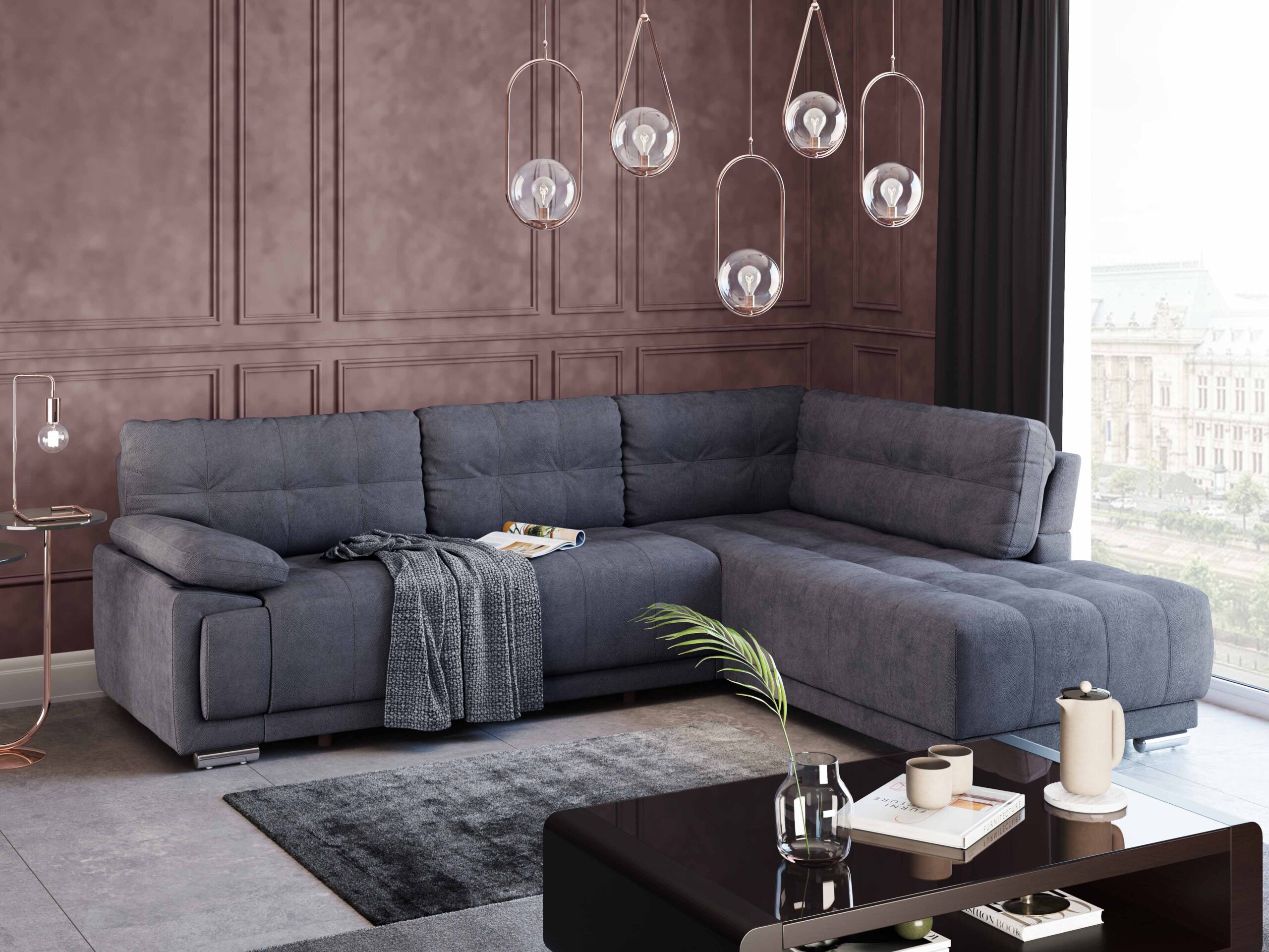 Pachet colțar extensibil California cu ladă pentru depozitare + 2 perne decorative - imagine 2