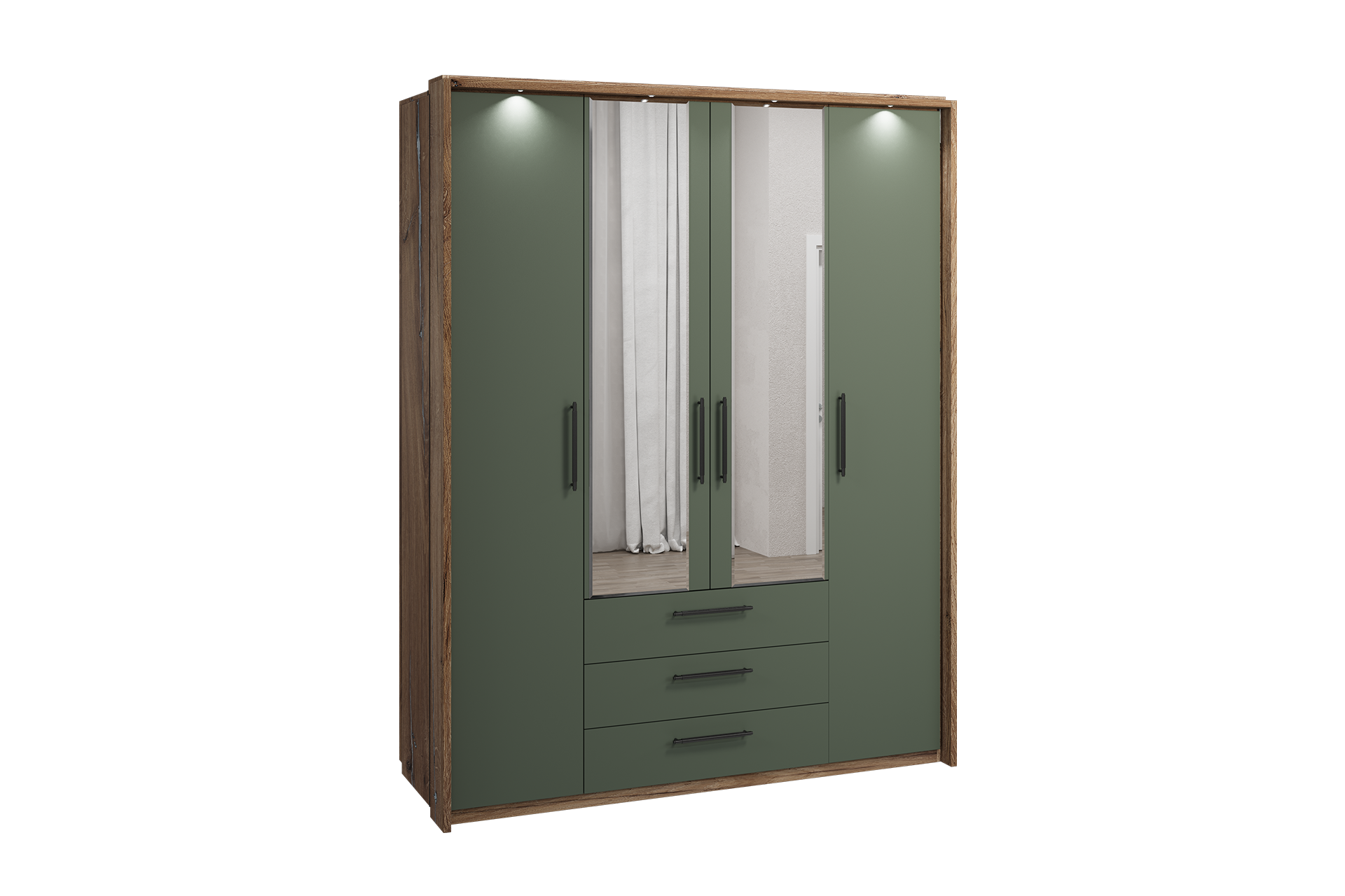 Pachet șifonier 4 uși cu sertare și ramă pentru lumini L188 + Set 2 rafturi L45 - imagine 2