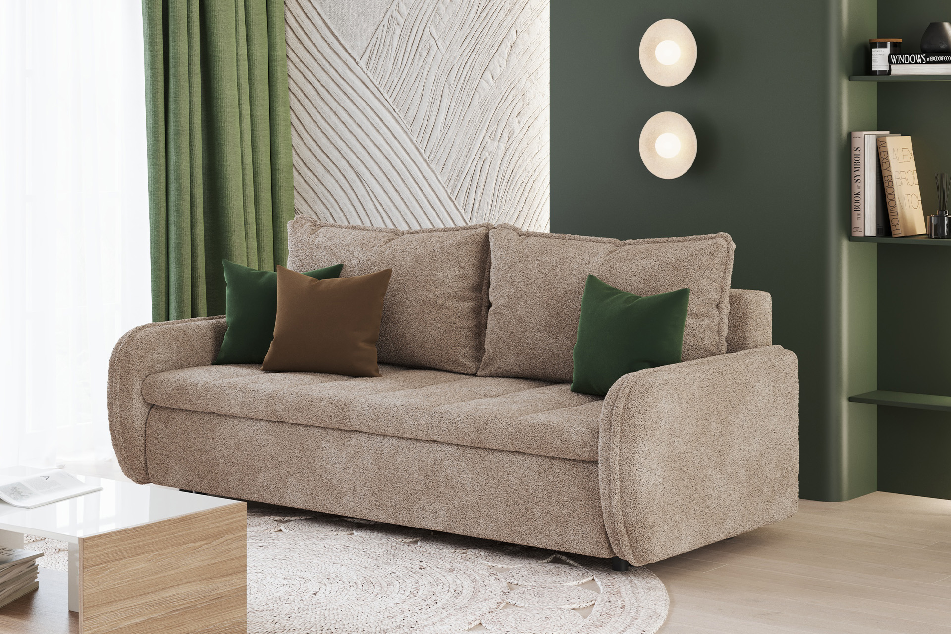 Pachet canapea extensibilă Solenne cu ladă pentru depozitare + 2 perne decorative - imagine 2