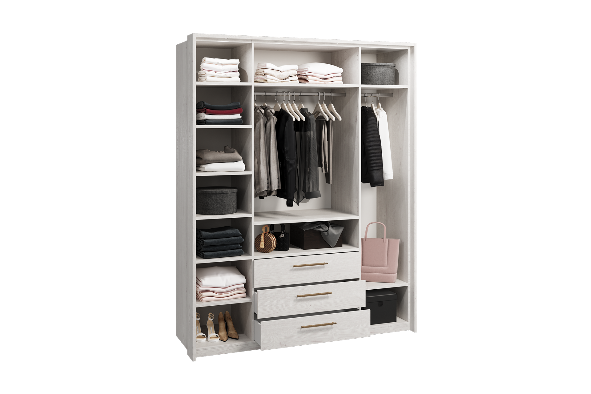 Pachet șifonier 4 uși cu sertare și ramă pentru lumini L188 + Set 2 rafturi L45 - imagine 4