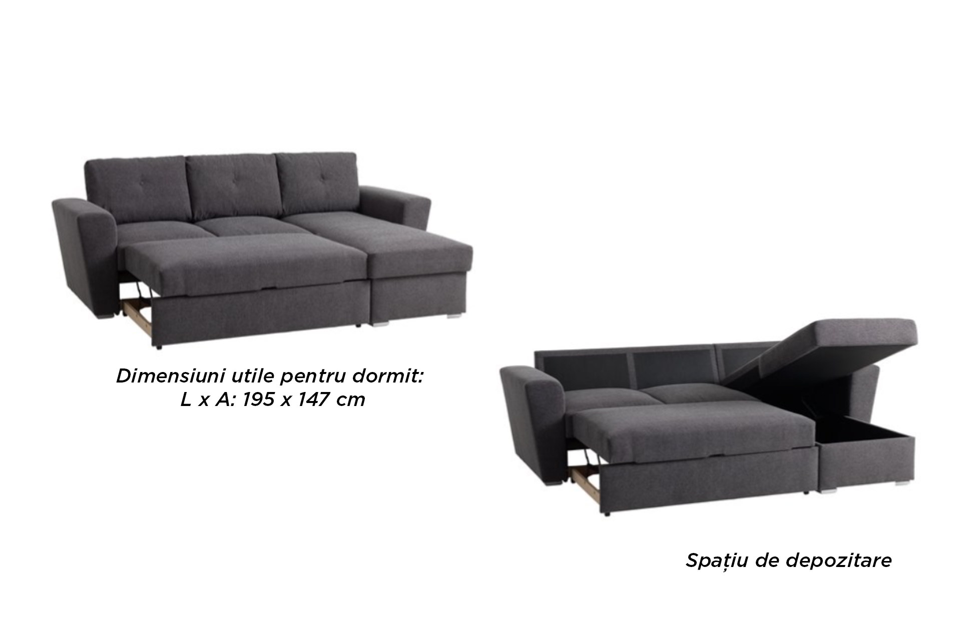 Pachet colțar Whitby gri cu ladă pentru depozitare + pernă decorativă - imagine 3