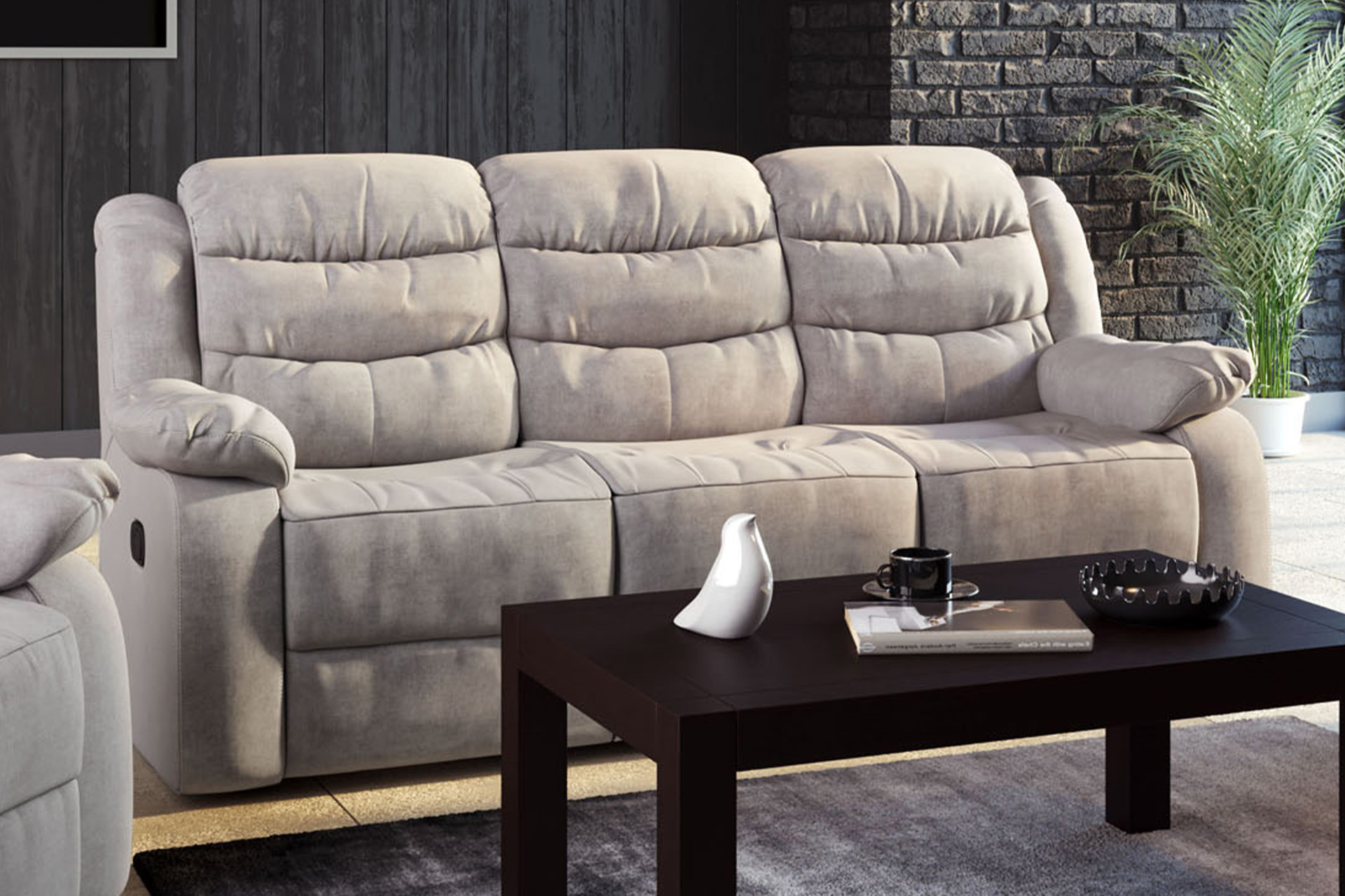 Pachet canapea Borgia 3 locuri cu 2 reclinere + 2 perne decorative - imagine 2