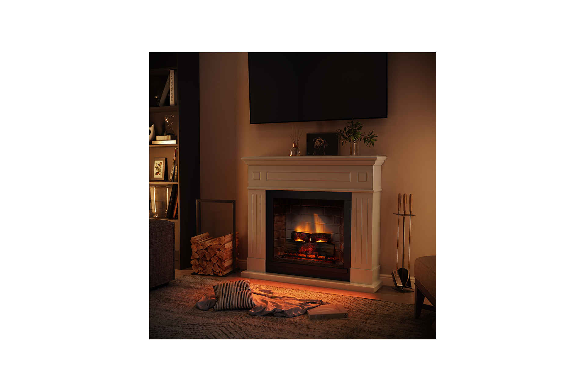 Șemineu Larsen alb + focar electric PowerFlame 2 FM462WH1 + E621EU - imagine 5