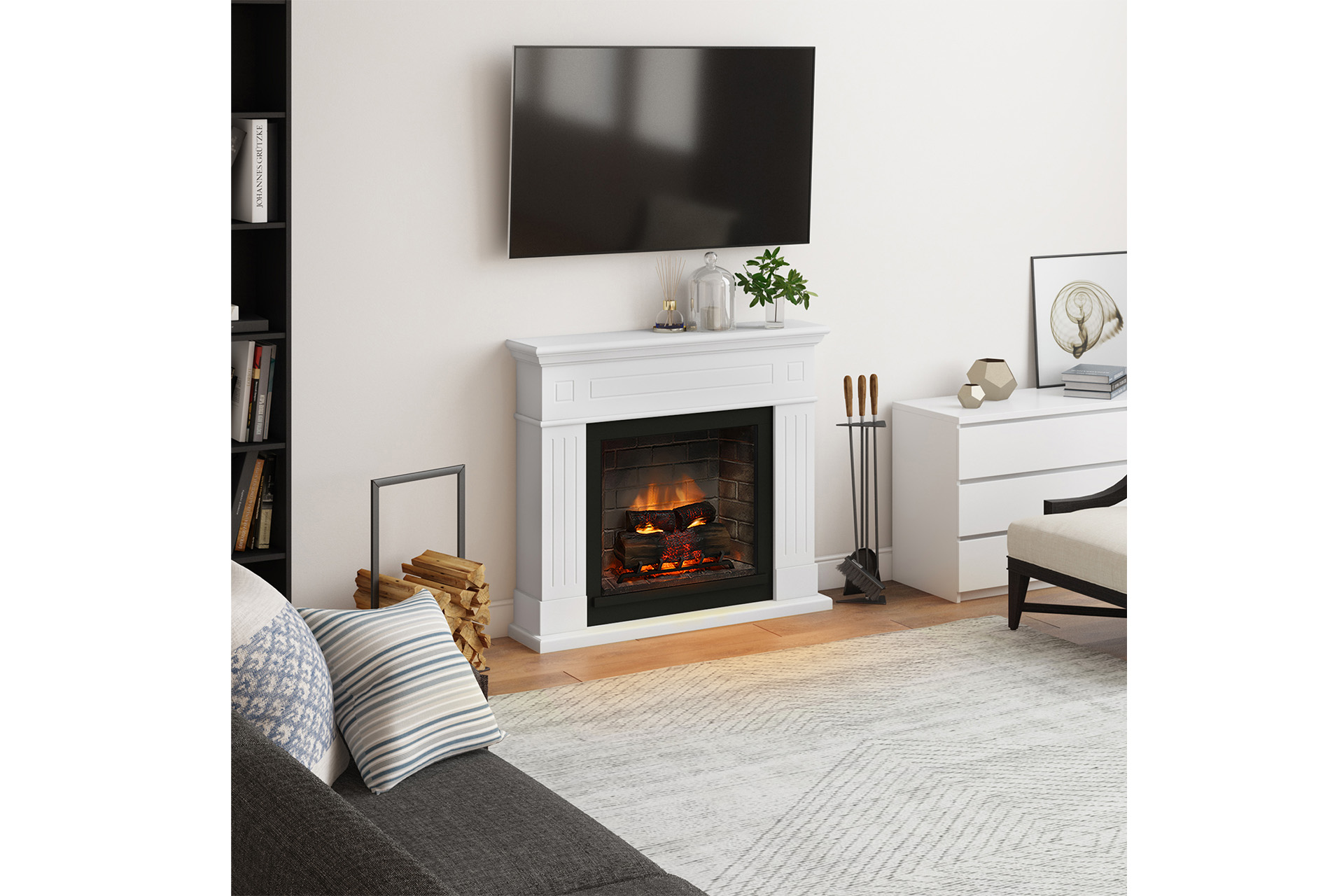 Șemineu Larsen alb + focar electric PowerFlame 2 FM462WH1 + E621EU - imagine 3