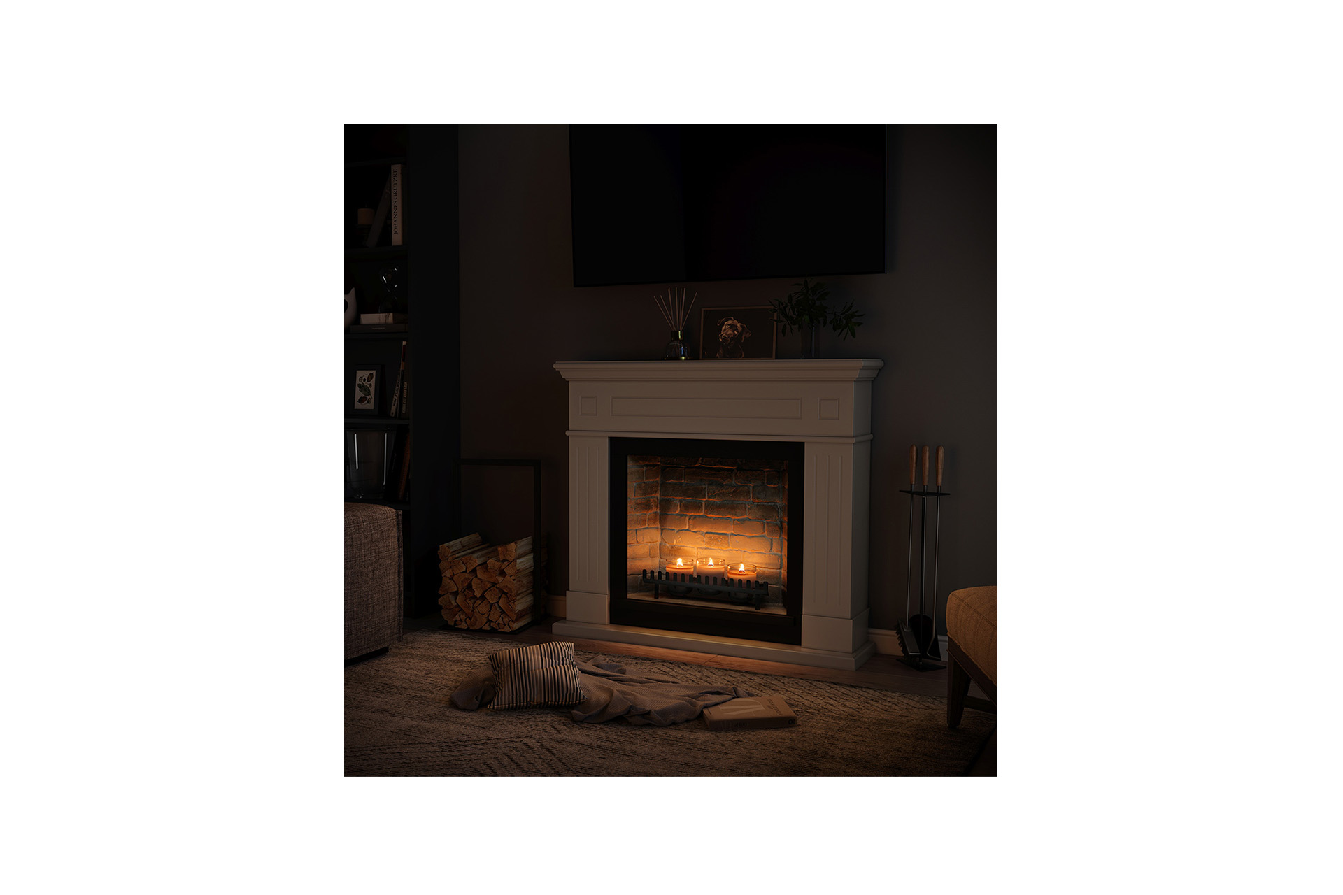 Șemineu Larsen alb + focar ZenFlame FM462WH1 + D611 - imagine 5
