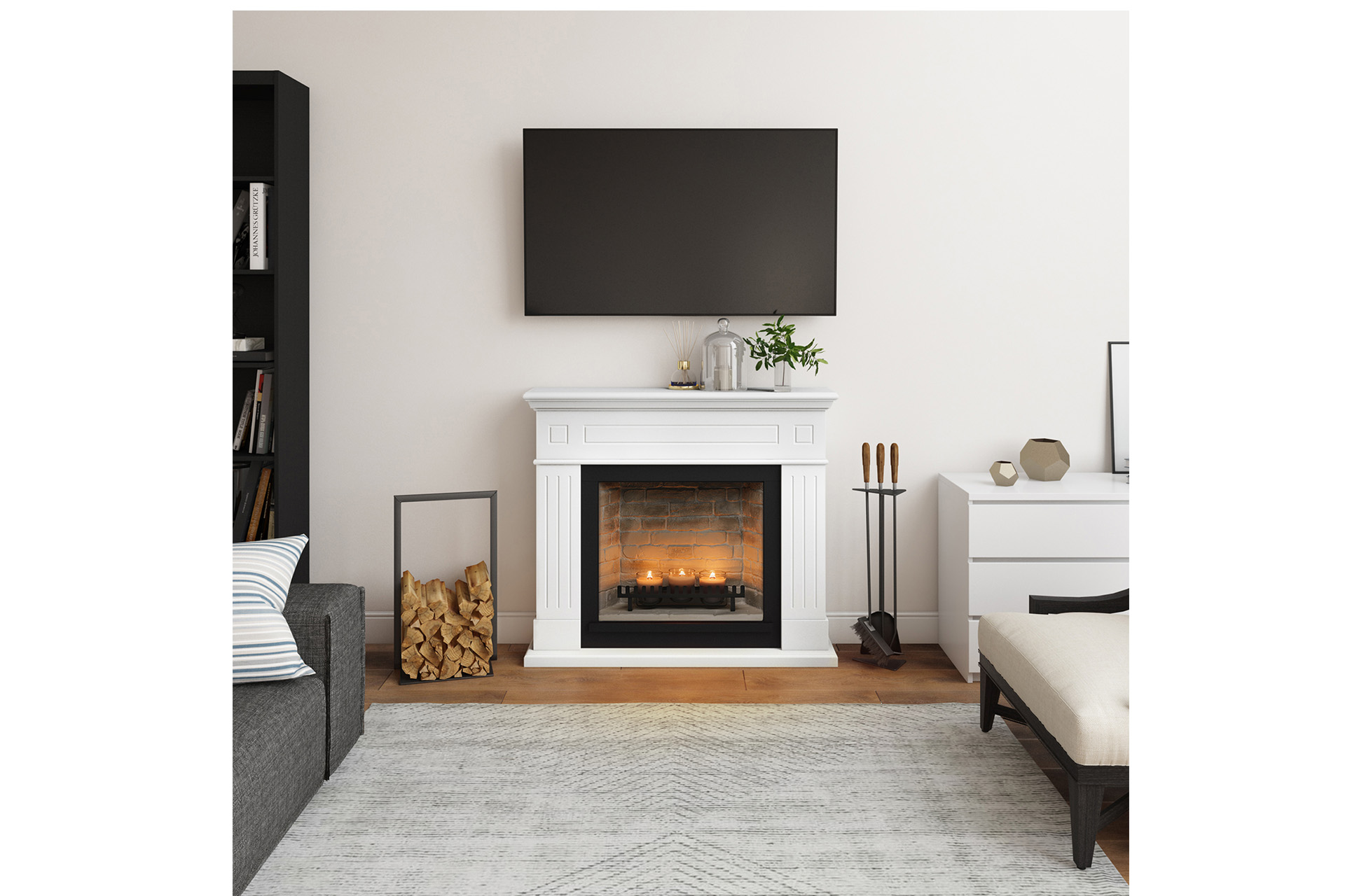 Șemineu Larsen alb + focar ZenFlame FM462WH1 + D611 - imagine 4