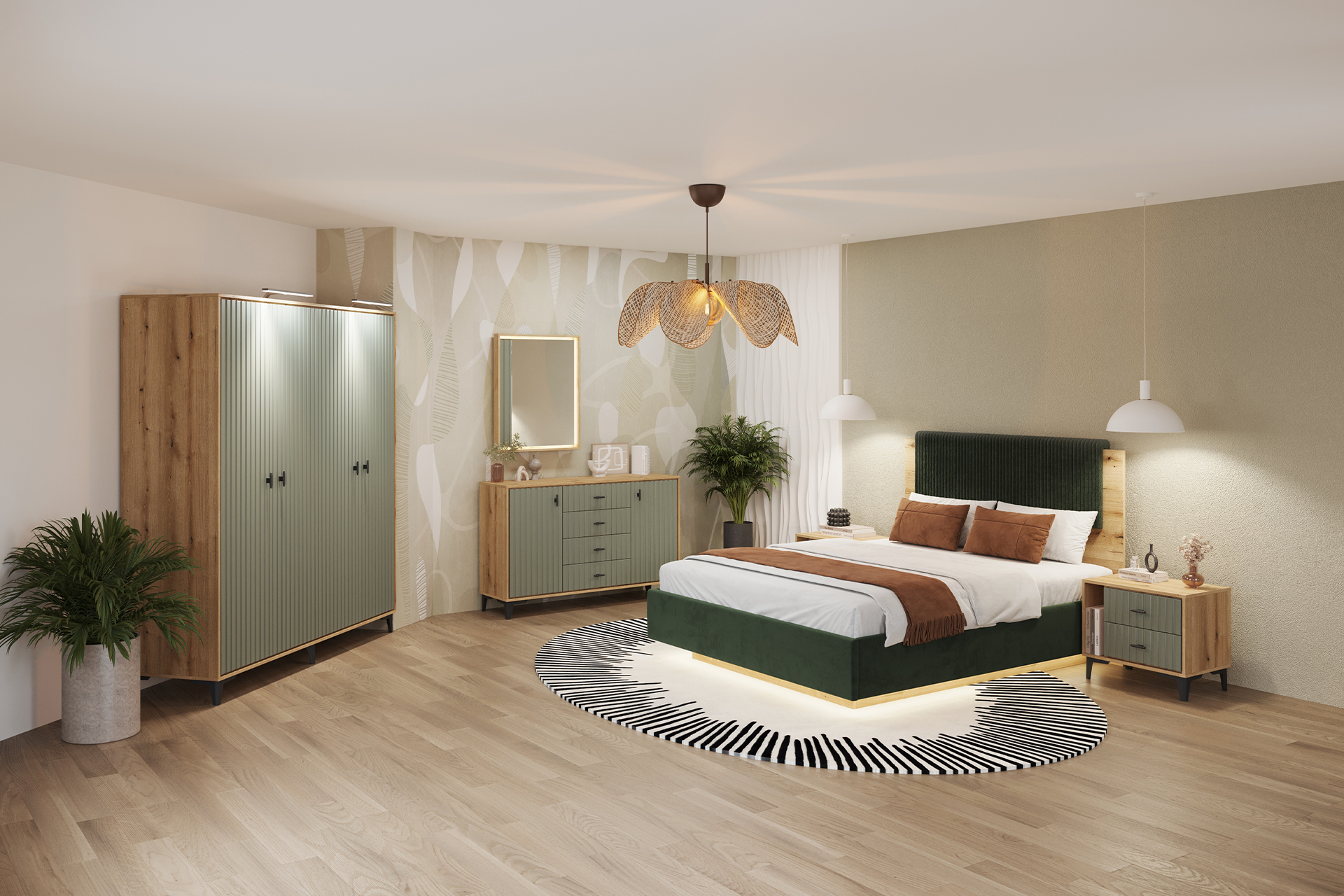 Kit 11 dormitor Elegance cu șifonier 4 uși L183