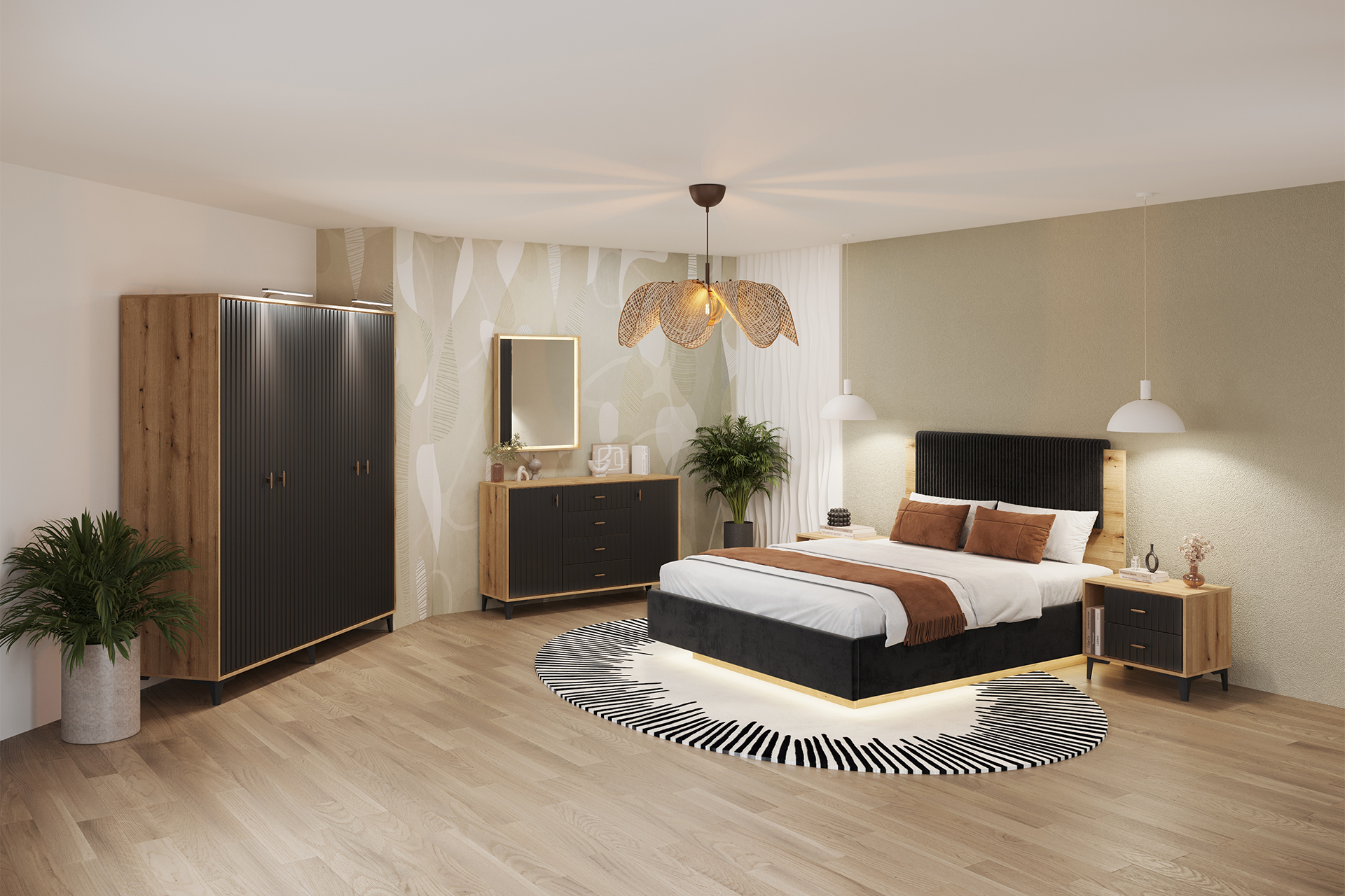 Kit 12 dormitor Elegance cu șifonier 4 uși L183
