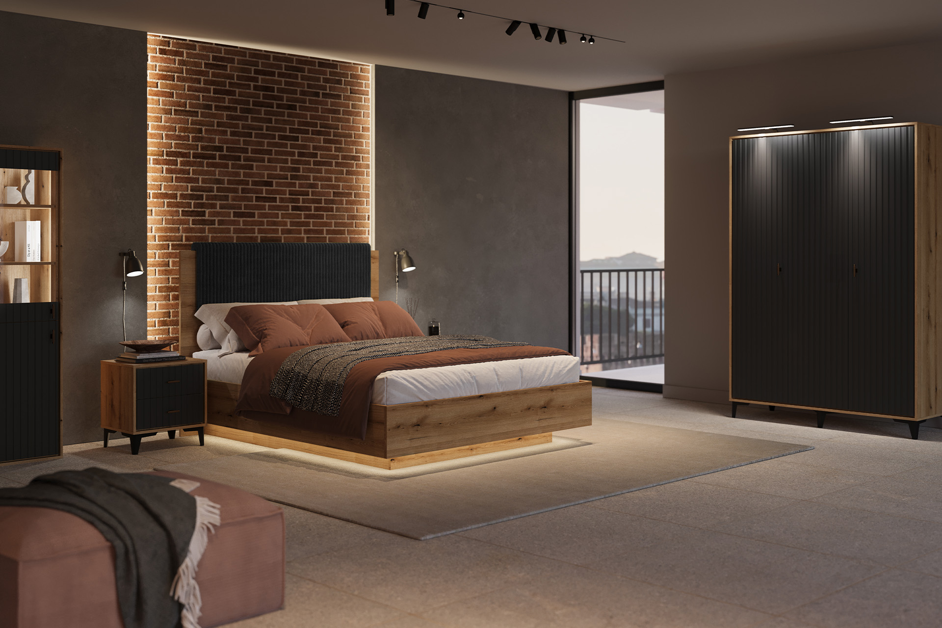 Kit 3 dormitor Elegance cu șifonier 3 uși L138