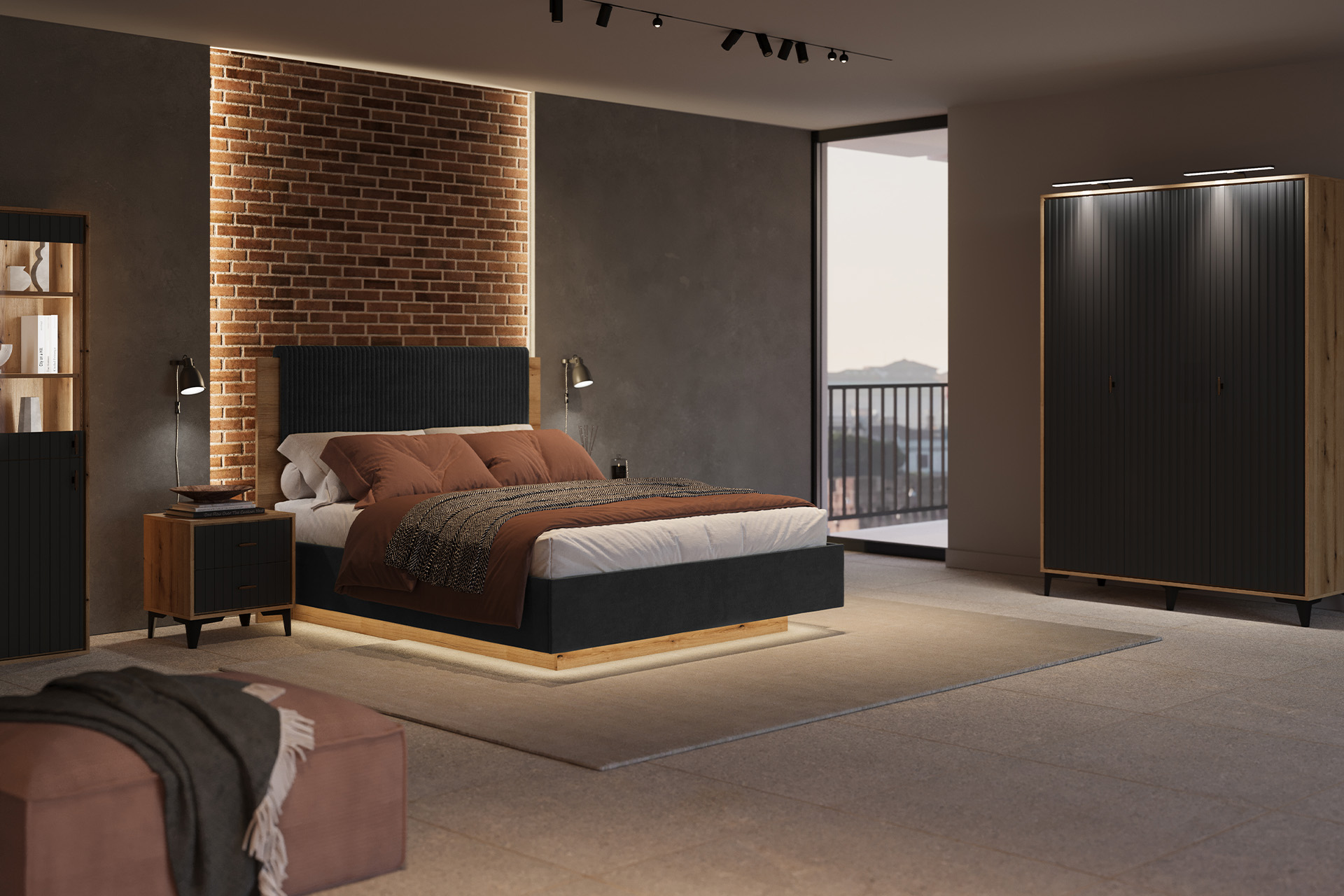 Kit 6 dormitor Elegance cu șifonier 3 uși L138
