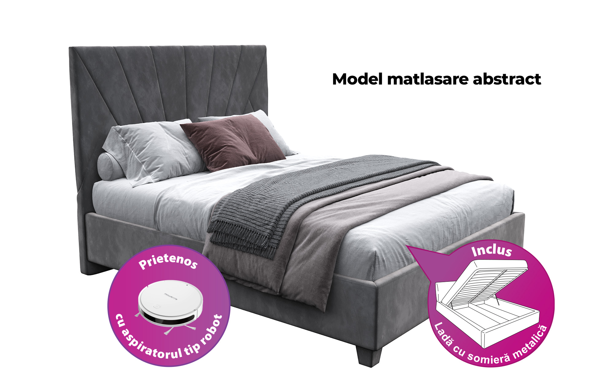 Pachet pat City tapițat integral + 2 perne decorative - imagine 5