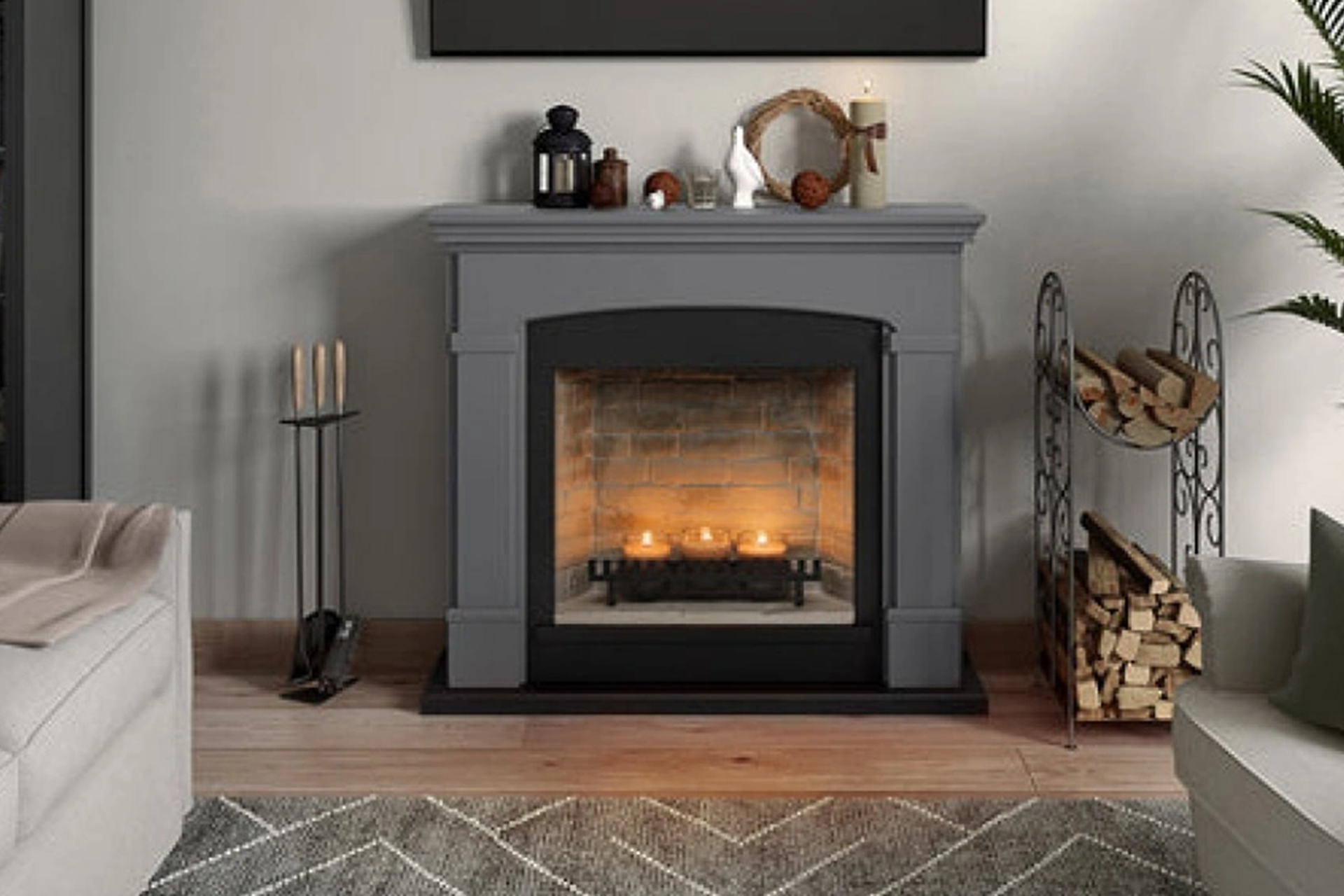 Șemineu Helmi gri + focar ZenFlame FM463GR3 + D611 - imagine 4