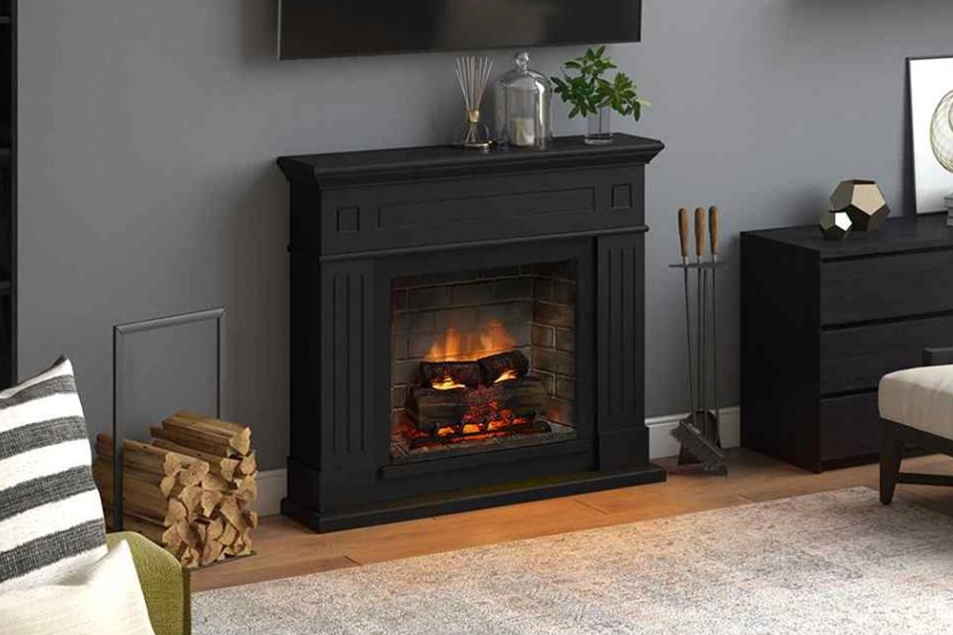 Șemineu Larsen negru + focar electric PowerFlame 2 FM462BL1 + E621EU - imagine 4