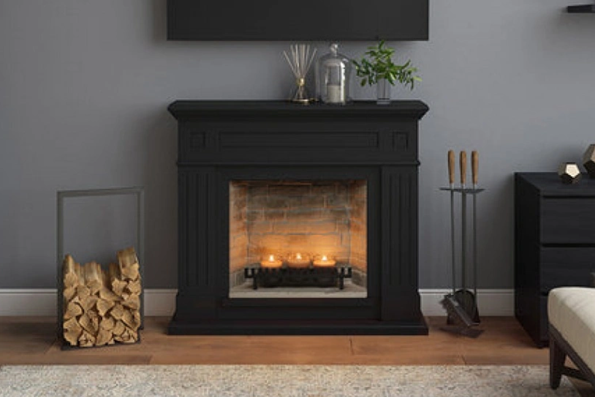 Șemineu Larsen negru + focar ZenFlame FM462BL1 + D611 - imagine 4