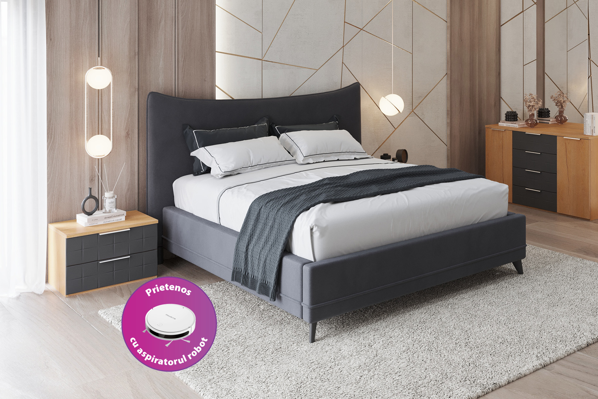 Pachet pat Callisto tapițat integral + 2 perne decorative - imagine 3