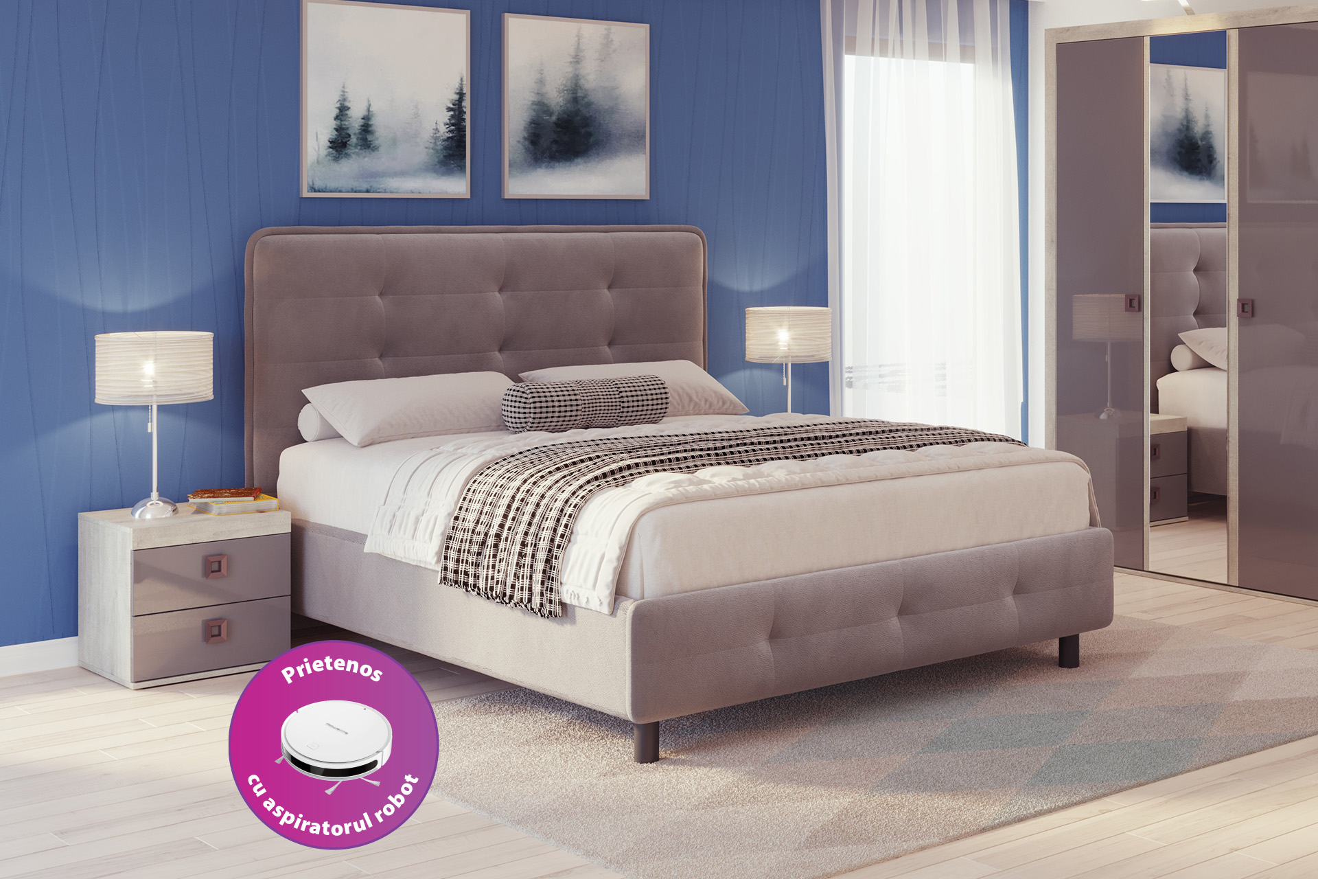 Pachet pat Cozy tapițat integral + 2 perne decorative - imagine 3
