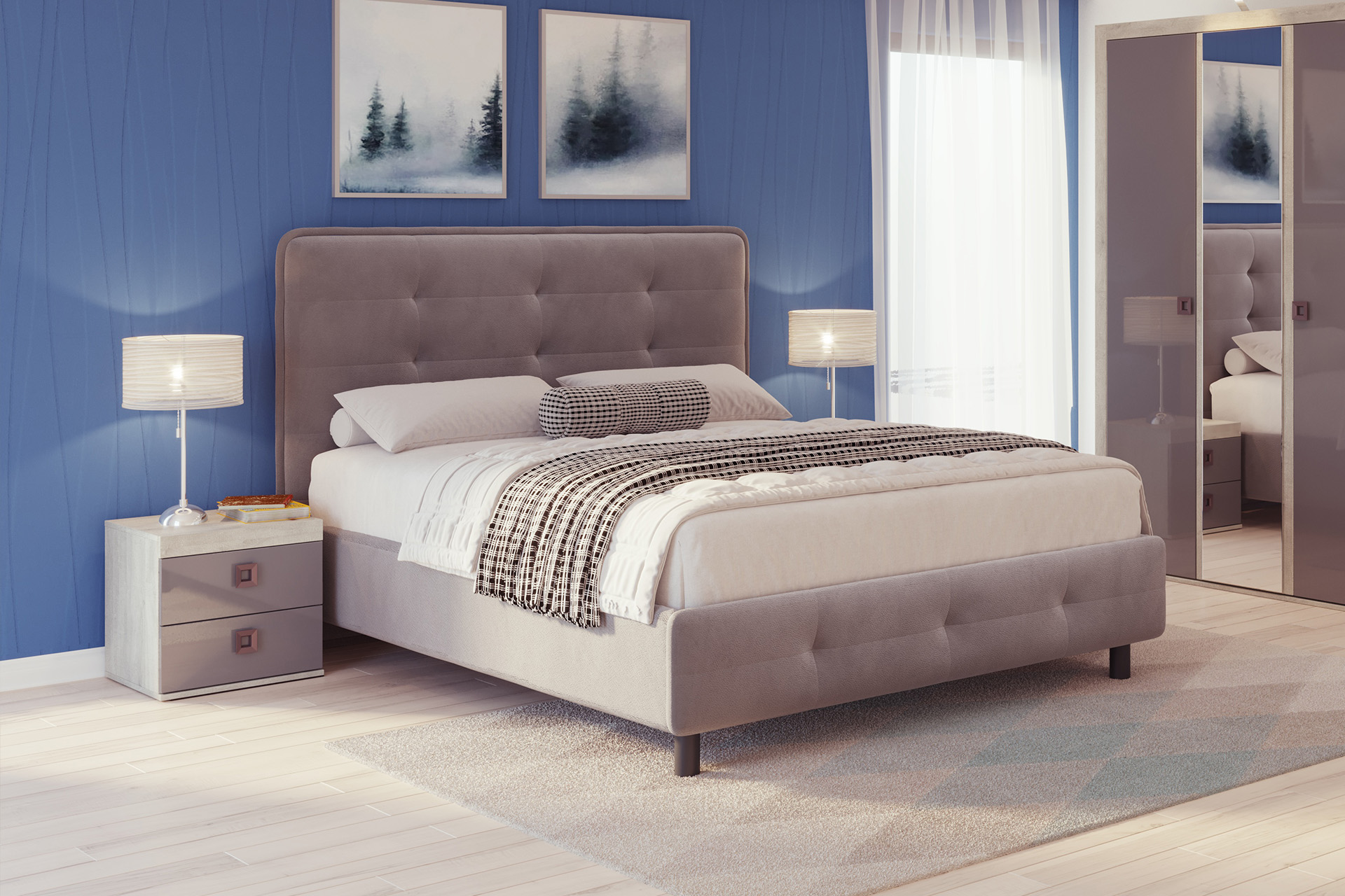 Pachet pat Cozy tapițat integral + 2 perne decorative - imagine 2